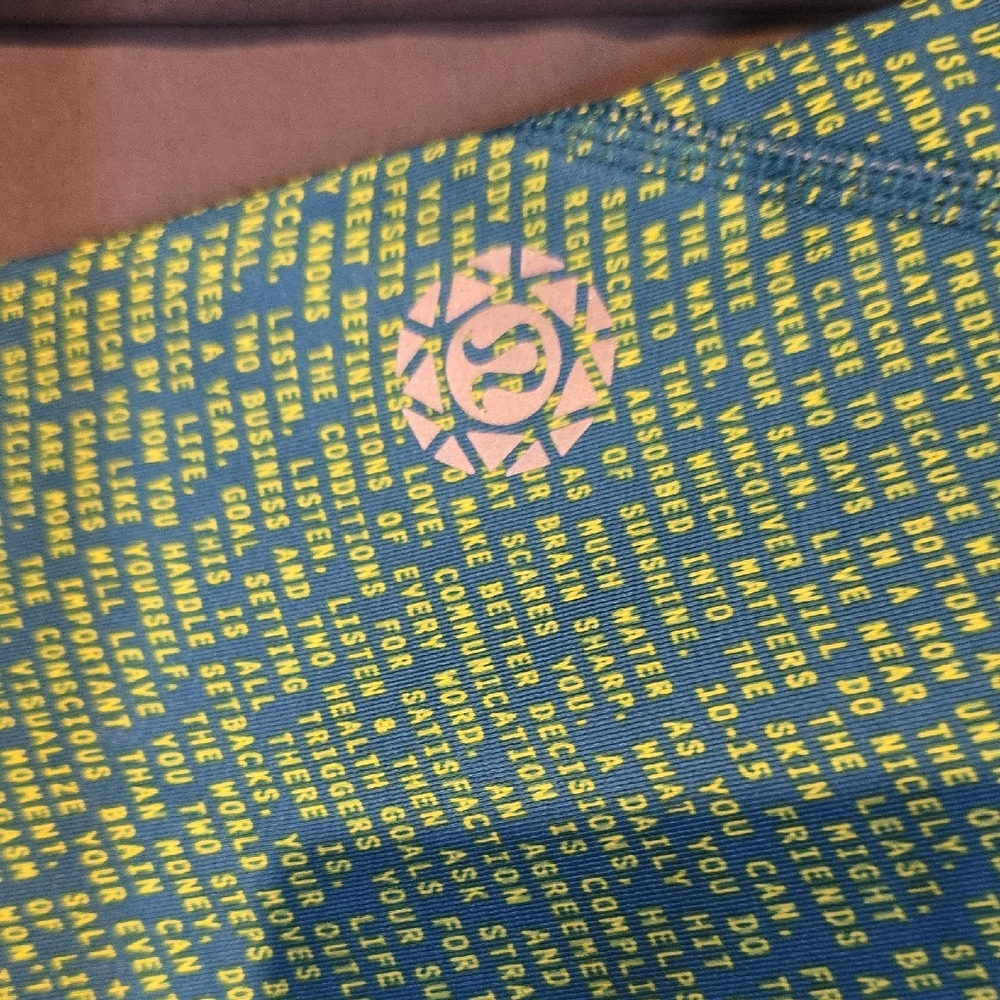 Lululemon Athletica Blue and Yellow Text Leggings - Picture 2 of 6